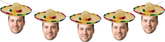 A series of four images showing a person wearing a colorful sombrero with decorative elements edited to create a fun, festive effect.